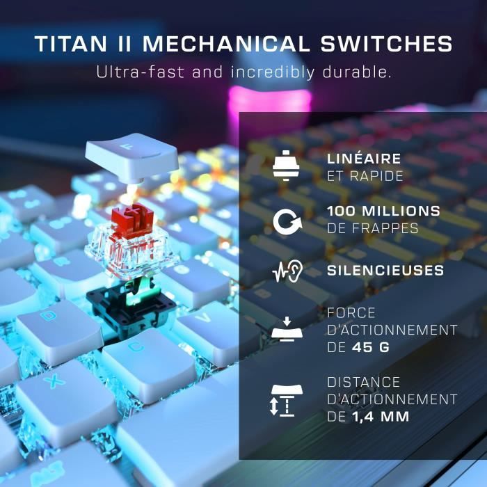 Clavier gaming PC mécanique - TURTLE BEACH - TBK-1002-12-FR - Vulcan II - Blanc