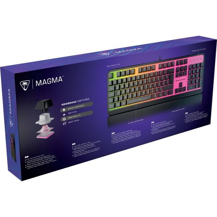 Clavier de jeu - Turtle Beach Magma - Membrane RGB - Noir, touches silencieuses, AIMOô RGB