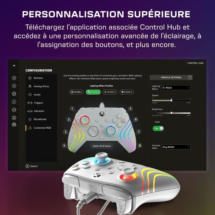 TURTLE BEACH Manette de jeu - Xbox Series X|S, Xbox One et PC - Afterglow Wave - RGB Filaire Gris