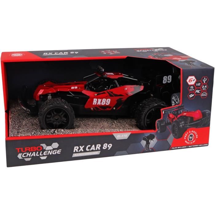 Voiture Télécommandée - TURBO CHALLENGE - RX Car 89 093721 - Rouge - 1/12 - Batterie Rechargeable et Piles incluses - Métal