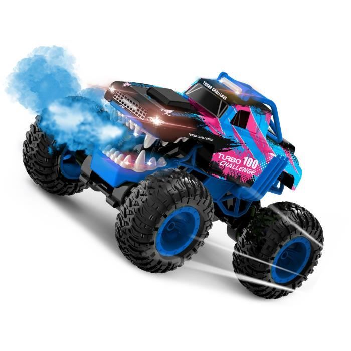 Voiture Télécommandée - TURBO CHALLENGE - Smashroar TC100 - Option Fumée - Bleu - 1/12 - Batterie Rechargeable et Piles incluses