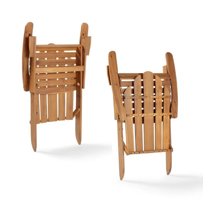 Fauteuil de jardin Adirondack pliable en bois d'Acacia FSC - 72,5 x 89,5 x H.94 cm