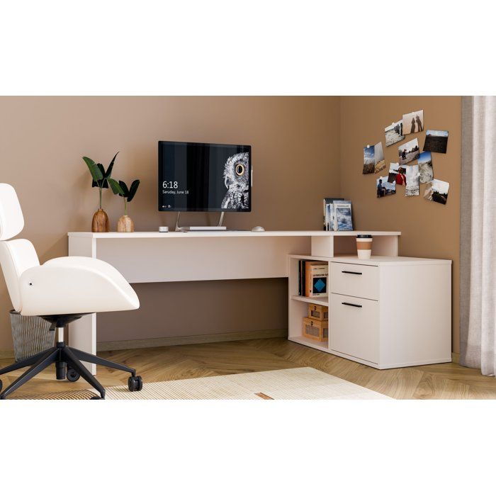 Bureau d'angle - TEZAUR - Beige - 200 x 121,8 x 75,7 cm