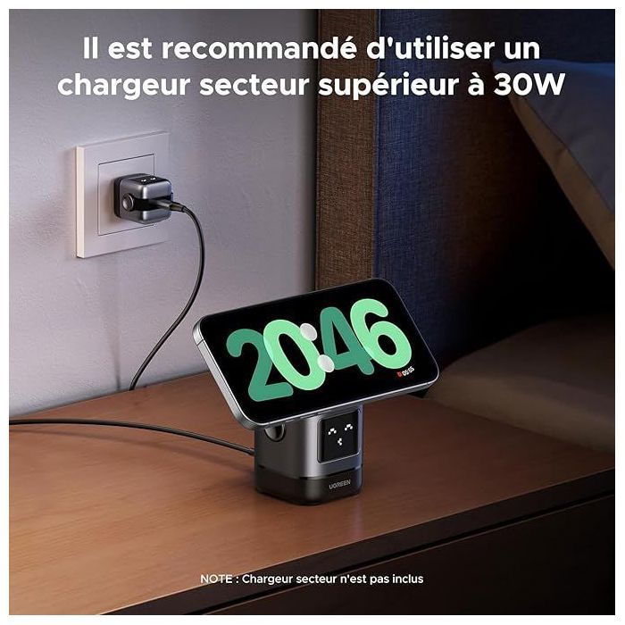 Station de charge 2 en 1 - UGREEN - Robot - Qi2 - Noir
