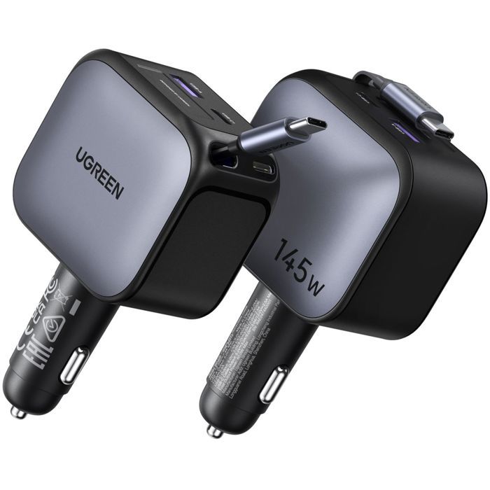 Chargeur voiture - UGREEN - 145W - Avec câble rétractable