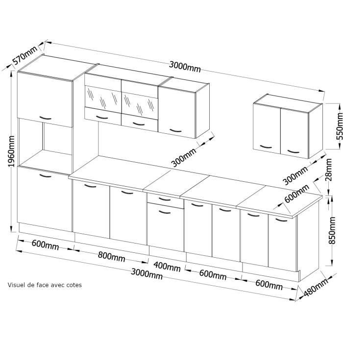 ULTRA Cuisine complete avec colonne four et plan de travail inclus - L 300 cm - 9 ÈlÈments - Gris mat