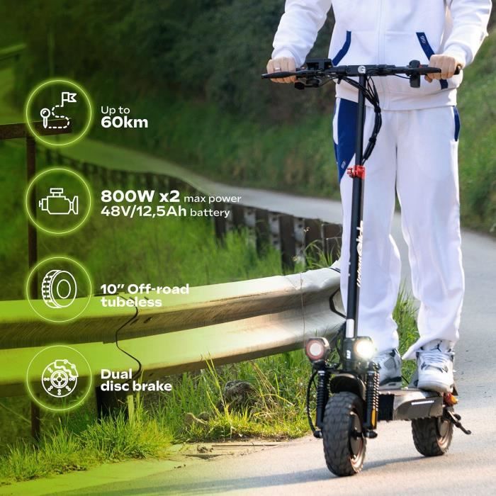 Trottinette électrique - URBANGLIDE - ECROSS DUO - 800 W - Pneus 10 - Max 25 km/h - Autonomie jusqu'a 60 km