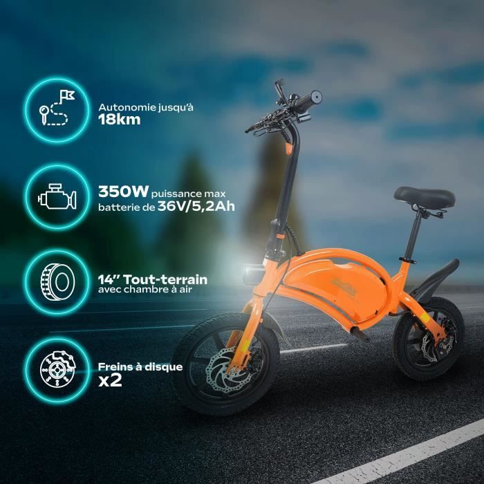 Draisienne Èlectrique - URBANGLIDE - BIKE 140 ORANGE - 36V - 350W - Pneus 14 - Autonomie 18KM - Vitesse max 25KM/h