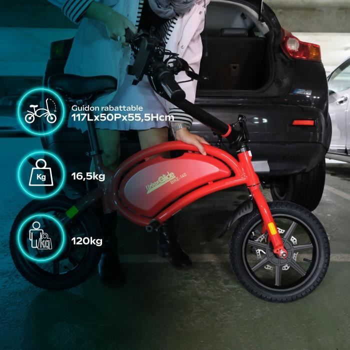 Draisienne électrique - URBANGLIDE - BIKE 140 RED - 36V - 350W - Pneus 14 - Autonomie 18KM - Vitesse max 25KM/h