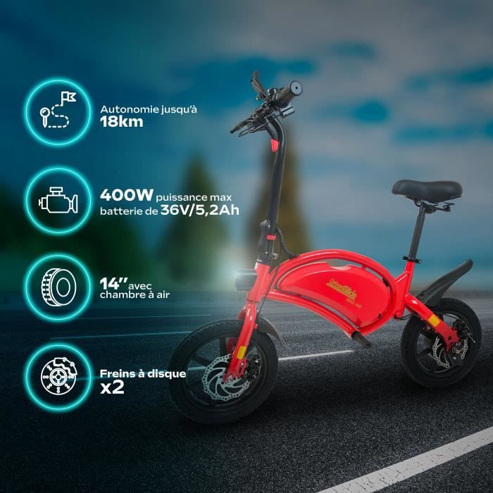 Draisienne Èlectrique - URBANGLIDE - BIKE 140 RED - 36V - 350W - Pneus 14 - Autonomie 18KM - Vitesse max 25KM/h