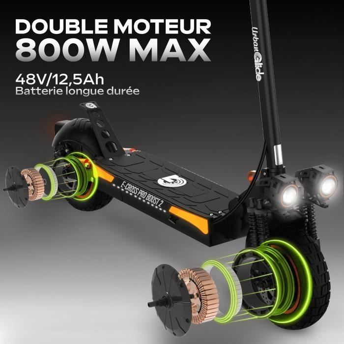 Trottinette électrique tout terrain - URBANGLIDE - ECROSS PRO BOOST 2 - 10 - 48V - 1600 W Double moteur - 13Ah - Autonomie 50KM