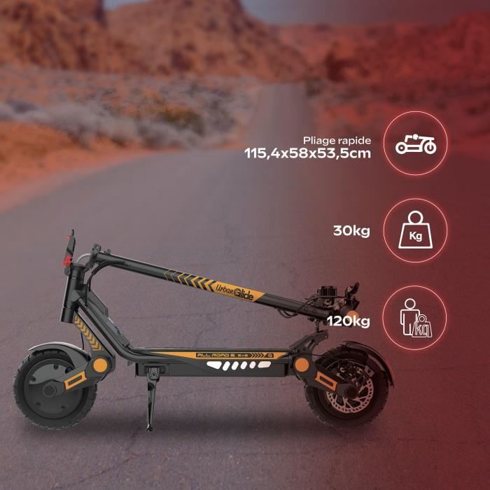 Trottinette électrique - URBANGLIDE - All Road 6 2x2 - 800 W - Pneus 10 - Max 25 km/h - Autonomie jusqu'a 80 km