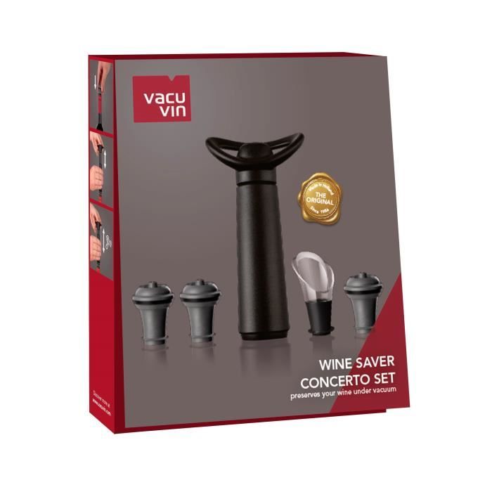 VACUVIN 101770 - Coffret Vacuvin Pompe Concerto + 3 bouchons + 1 anti-gouttes