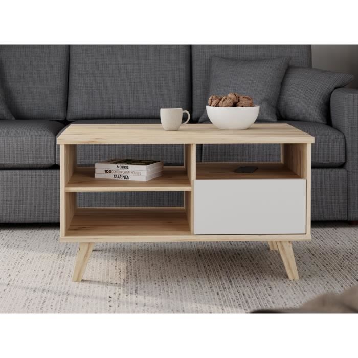 Meuble TV - VANKKA - Chene / Blanc mat - 124,4 x 41,7 x 54,3 cm