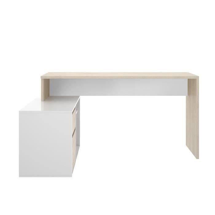 Bureau d'angle rÈversible avec rangement - DÈcor chene et blanc - Essentiel - L 139 x P 92 x H 75 cm