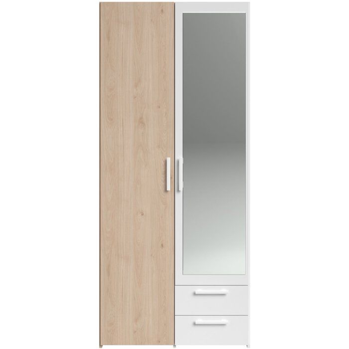 Armoire VARIA - Décor chene et blanc - 2 portes - Miroir - L 80,7 x P 51,7 x H 185 cm - PARISOT