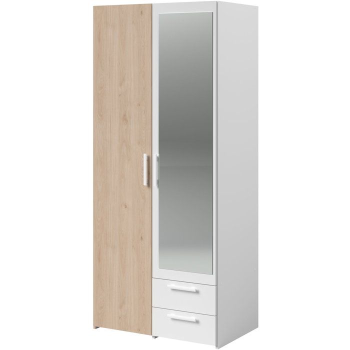 Armoire VARIA - Décor chene et blanc - 2 portes - Miroir - L 80,7 x P 51,7 x H 185 cm - PARISOT