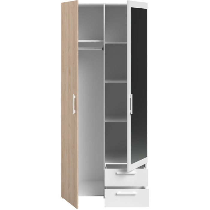 Armoire VARIA - Décor chene et blanc - 2 portes - Miroir - L 80,7 x P 51,7 x H 185 cm - PARISOT