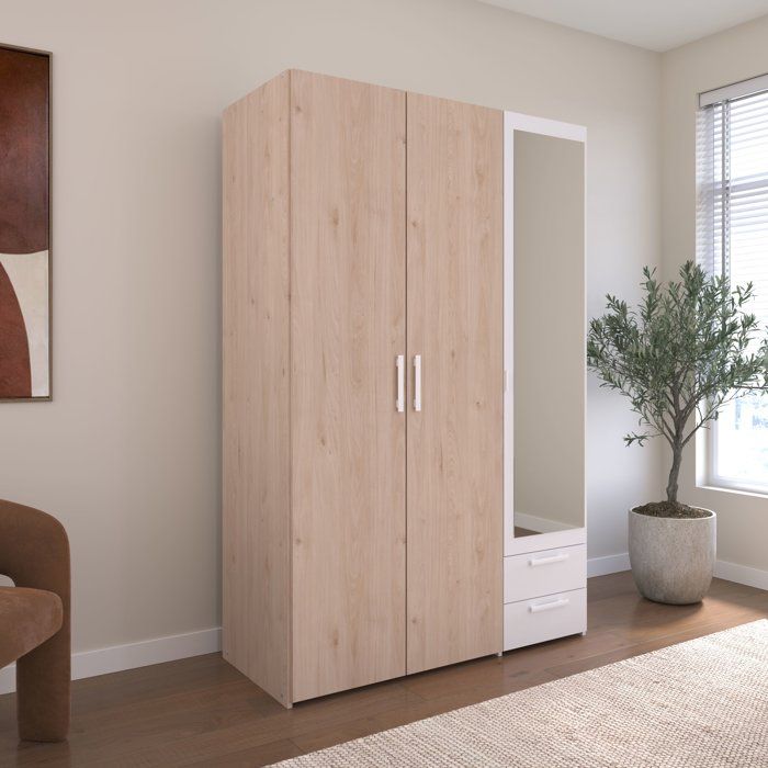Armoire VARIA - Panneaux de particules revetu papier - Décor chene et blanc - 3 portes - L 120,3 x P 5,7 x H 185 cm