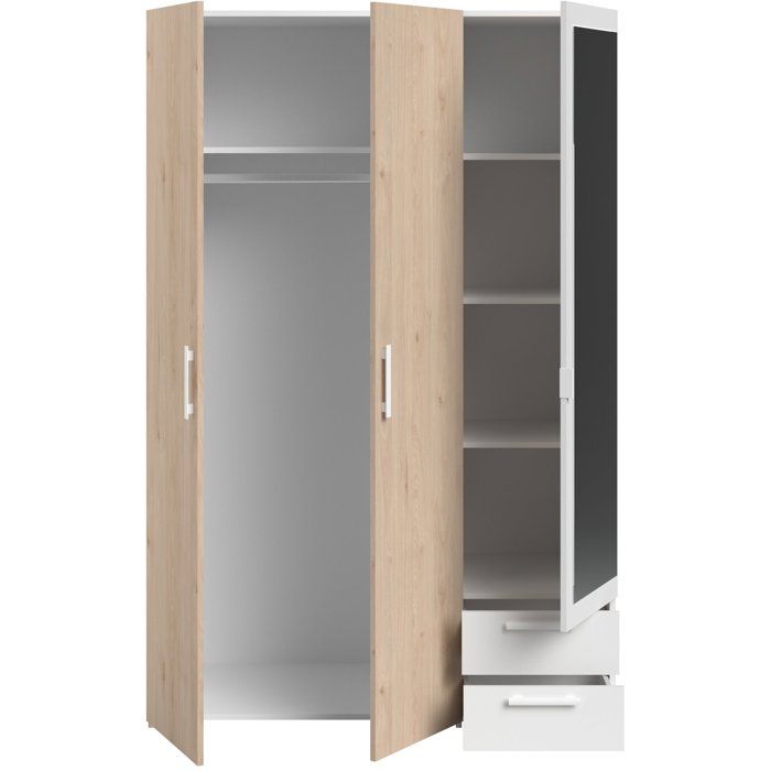 Armoire VARIA - Panneaux de particules revetu papier - Décor chene et blanc - 3 portes - L 120,3 x P 5,7 x H 185 cm