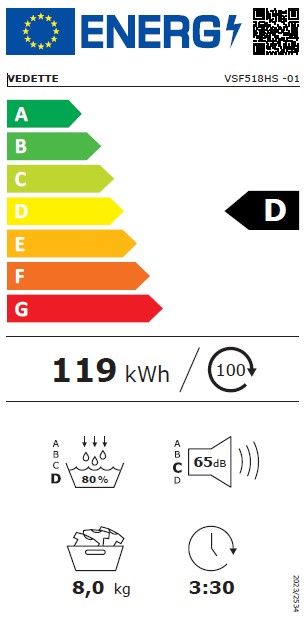 Seche-linge pompe a chaleur VEDETTE VSF518HS - 8 kg - Classe D - Silver
