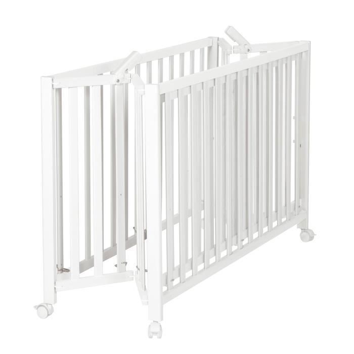 Lit bébé pliant - 60 x 120 cm - ROBA - FOLD UP - Roulettes - Blanc