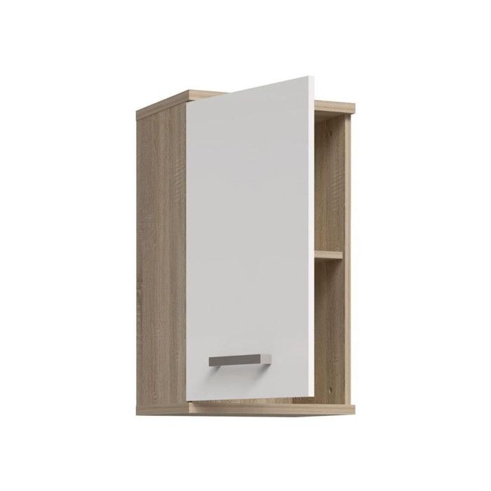 Armoire de salle de bain a suspendre - Décor Blanc et chene - 1 porte - H68,8 x P29 x L40,2 cm - VERIS