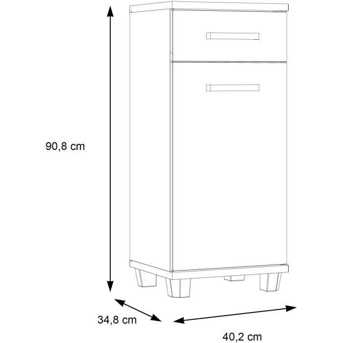 Meuble bas de salle de bain - L40,2 x P34,8 x H 90,8cm - Blanc et Chene - VERIS