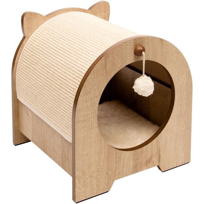Meuble a griffer pour chat - CATIT - Vesper Minou - Tapis a griffer en sisal remplaçable - Aspect chene - L. 36 x l. 37 x H. 40