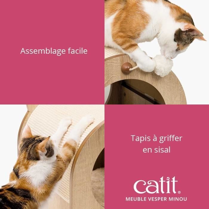 Meuble a griffer pour chat - CATIT - Vesper Minou - Tapis a griffer en sisal remplaçable - Aspect chene - L. 36 x l. 37 x H. 40