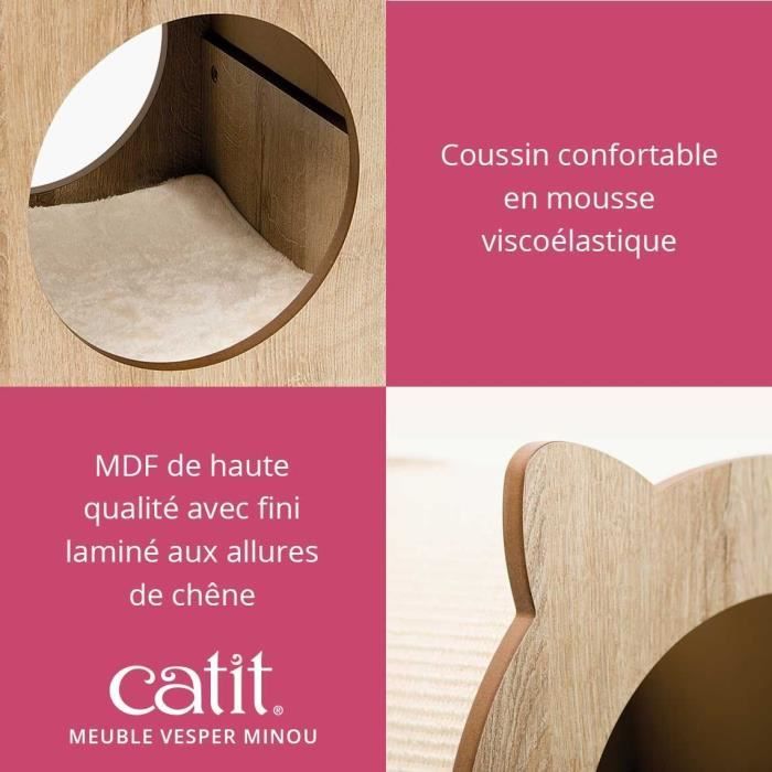 Meuble a griffer pour chat - CATIT - Vesper Minou - Tapis a griffer en sisal remplaçable - Aspect chene - L. 36 x l. 37 x H. 40