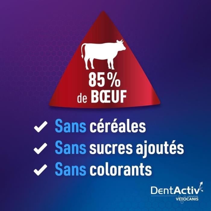 DentActiv - 7 Bâtonnets - VETOCANIS - 7 Bâtonnets Hygiene Bucco-Dentaire au Boeuf pour Chien 15kg+