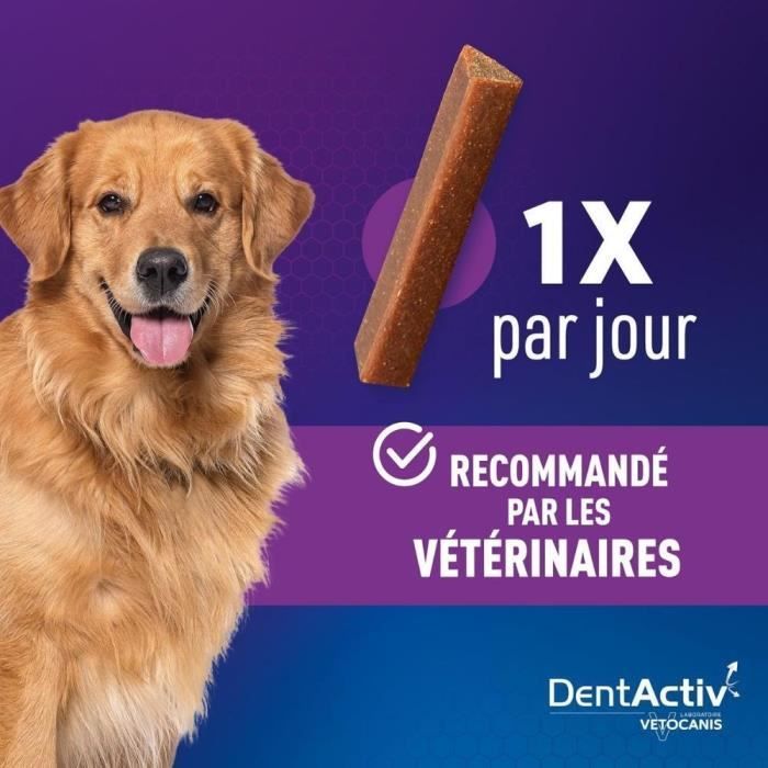 DentActiv - 7 Bâtonnets - VETOCANIS - 7 Bâtonnets Hygiene Bucco-Dentaire au Boeuf pour Chien 15kg+