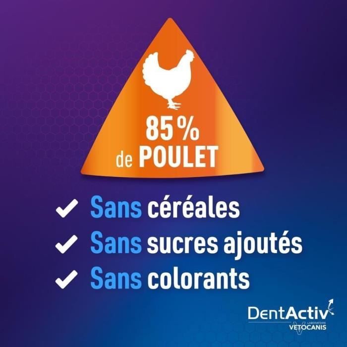 DentActiv - 12 Bâtonnets - VETOCANIS - Mini Bâtonnets Hygiene Bucco-Dentaire au Poulet pour Chien 2-15kg