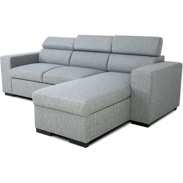 Canapé d'angle convertible reversible avec coffre - 4 personnes - VICOMTE - Tissu gris - 237 x 76/88 x 167 cm