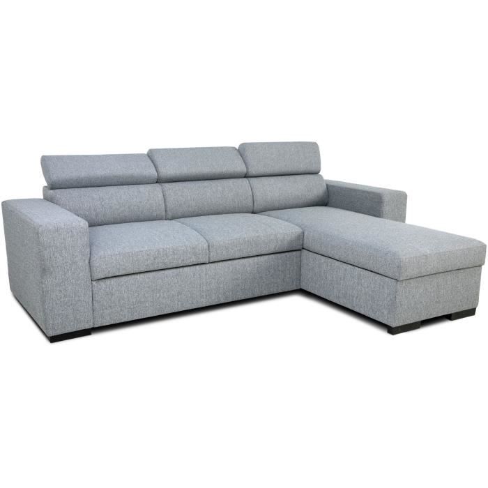 Canapé d'angle convertible reversible avec coffre - 4 personnes - VICOMTE - Tissu gris - 237 x 76/88 x 167 cm