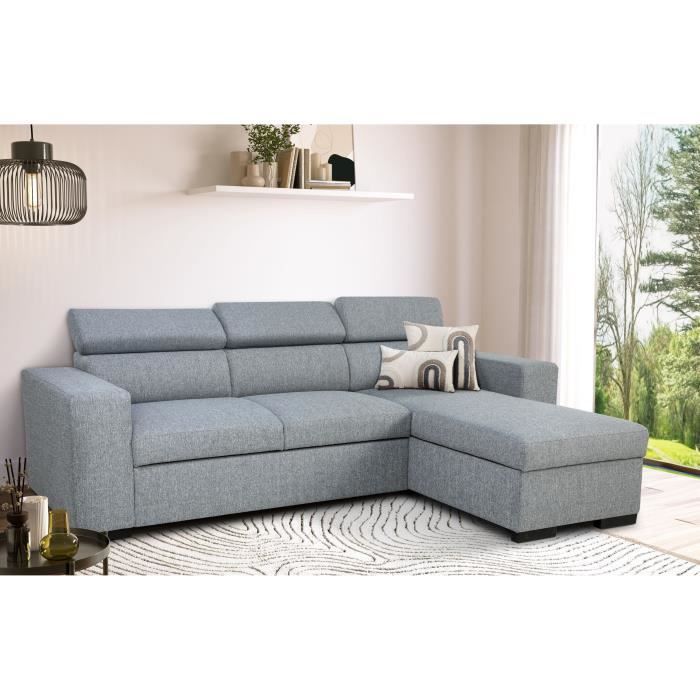 Canapé d'angle convertible reversible avec coffre - 4 personnes - VICOMTE - Tissu gris - 237 x 76/88 x 167 cm