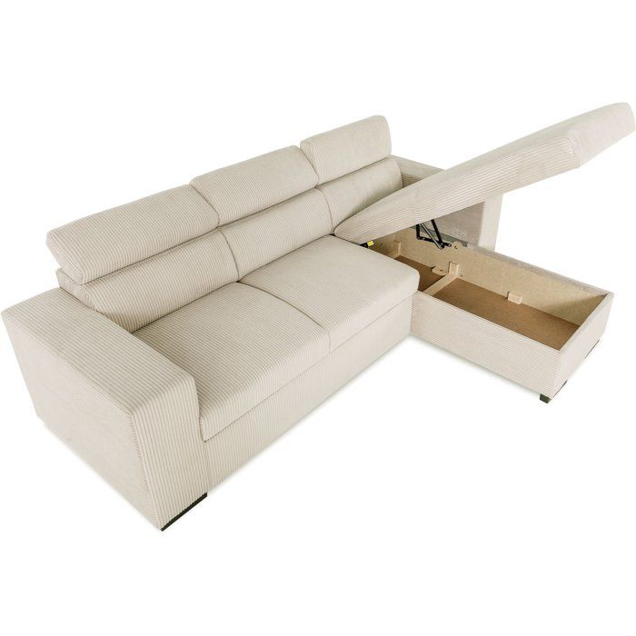 Canapé d'angle convertible réversible - 4 places - VICOMTE - Velours côtelé Beige - Coffre - 237 x 167 x 88 cm