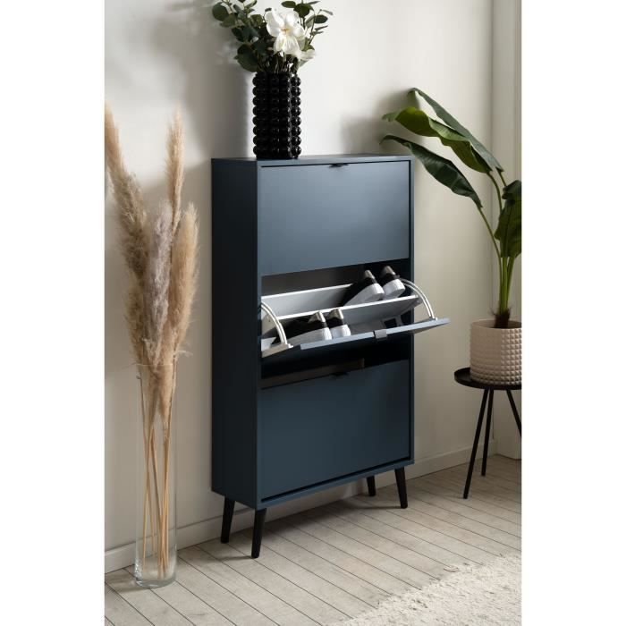 Meuble a chaussures - Bleu nuit - 12 paires - L70 x P24 x H125 cm - VIGO