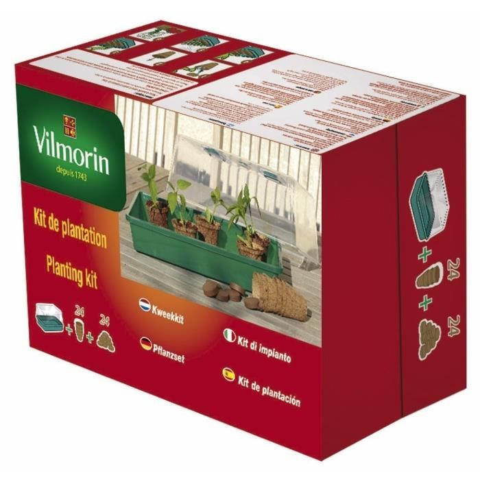 VILMORIN Kit serre rigide + 24 godets fibre de coco 6cm + 24 pastilles de fibre de coco compressÈe - L38 x H24 x l18 cm