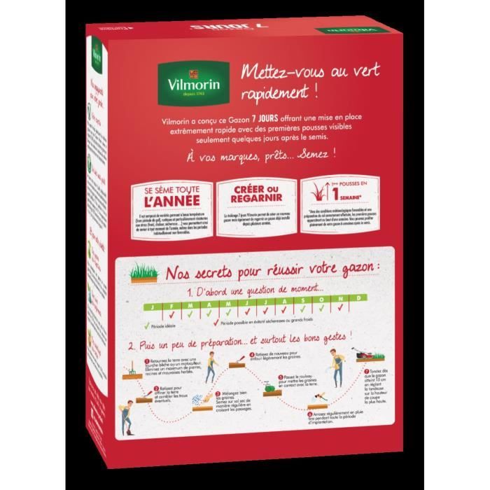 Semences de gazon VILMORIN - 7 jours - boite de 1KG - Premieres pousses ultra-rapides