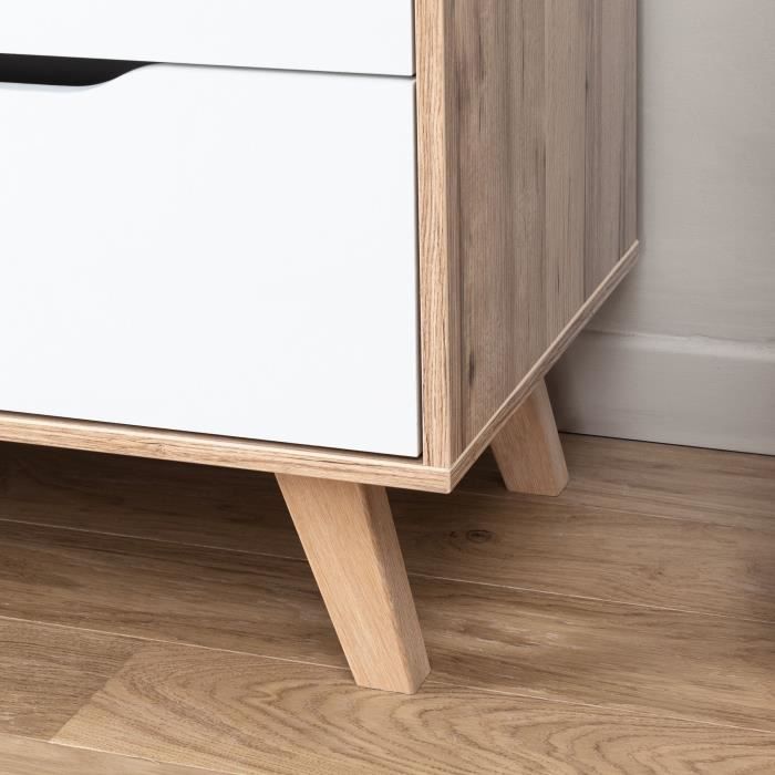 Commode 6 tiroirs - En panneaux de particules - Décor chene et blanc - Contemporain - L 154 x P 42 x H 86 cm
