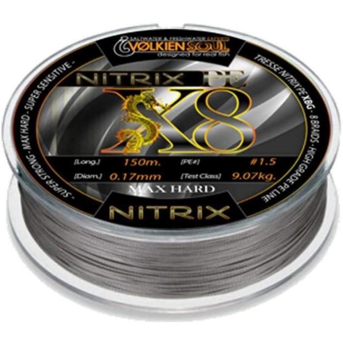 Tresse de peche VOLKIEN Soul - NITRIX Super PE X8 - 150m - 0,17mm - 9,07kg - 20lbs - 8 brins