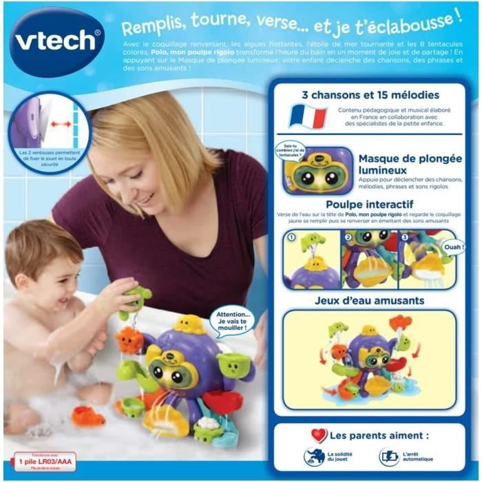 Jouet de Bain interactif VTECH BABY - Polo, Mon Poulpe Rigolo - Multicolore - Pour BÈbÈ de 1 a 5 ans