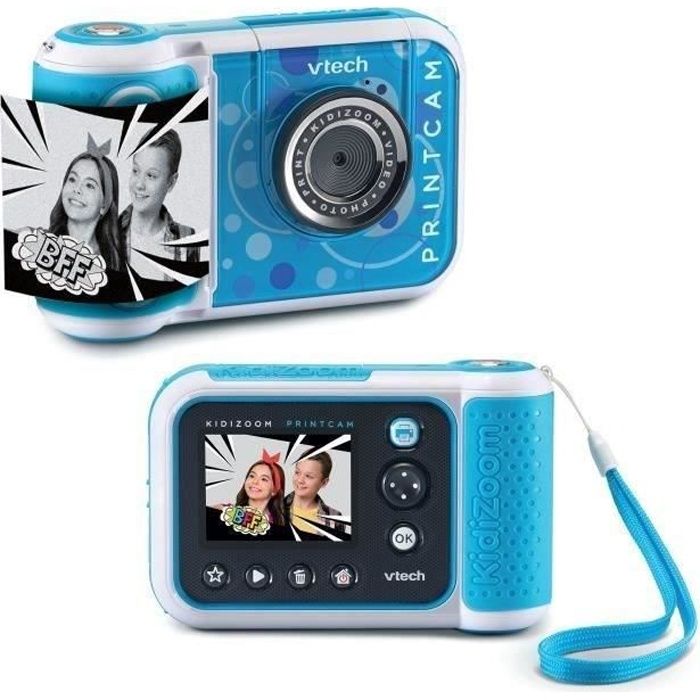 VTech KidiZoom Print Cam Bleu, Appareil photo enfant a impression instantanée, photo, selfie, vidéo, écran couleur, filtres et Effet