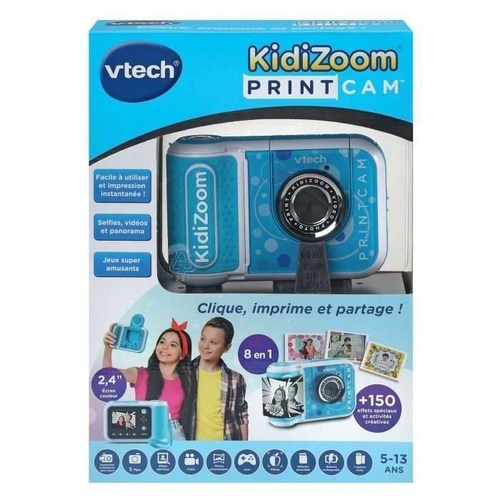 VTech KidiZoom Print Cam Bleu, Appareil photo enfant a impression instantanée, photo, selfie, vidéo, écran couleur, filtres et Effet