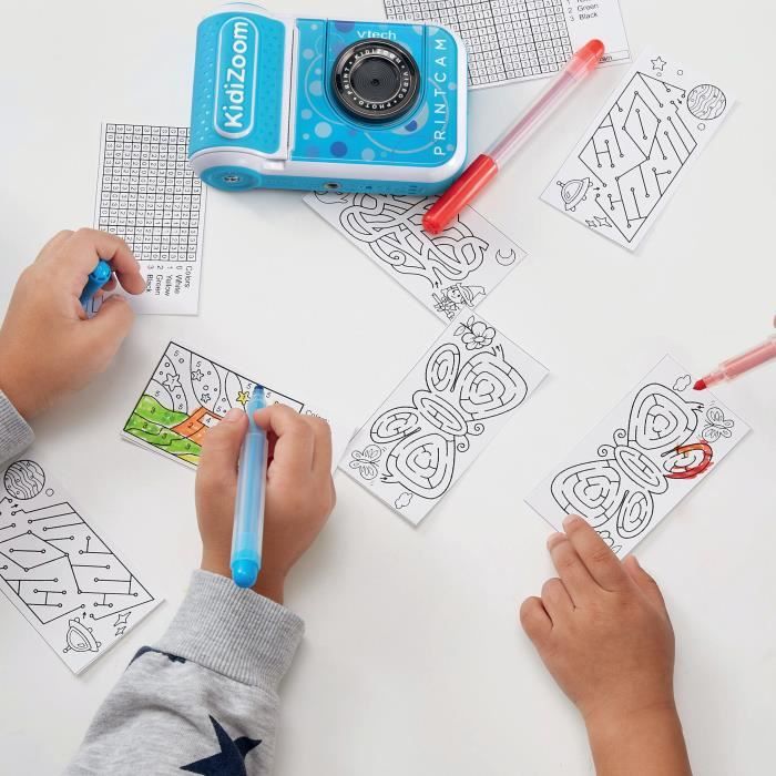 VTech KidiZoom Print Cam Bleu, Appareil photo enfant a impression instantanée, photo, selfie, vidéo, écran couleur, filtres et Effet