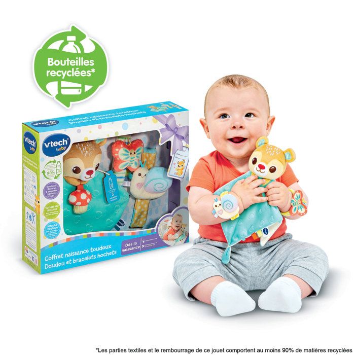 VTECH BABY - COFFRET NAISSANCE TOUDOUX - DOUDOU ET BRACELETS HOCHETS (BOUTEILLES PLASTIQUE RECYCLÉES) - Multicolore