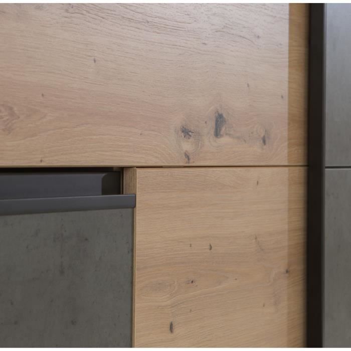 Armoire 2 portes coulissantes 3 tiroirs - Décor chęne artisan et béton gris - L 200,1 x P 61,2 x H 200,5 cm - WINN2