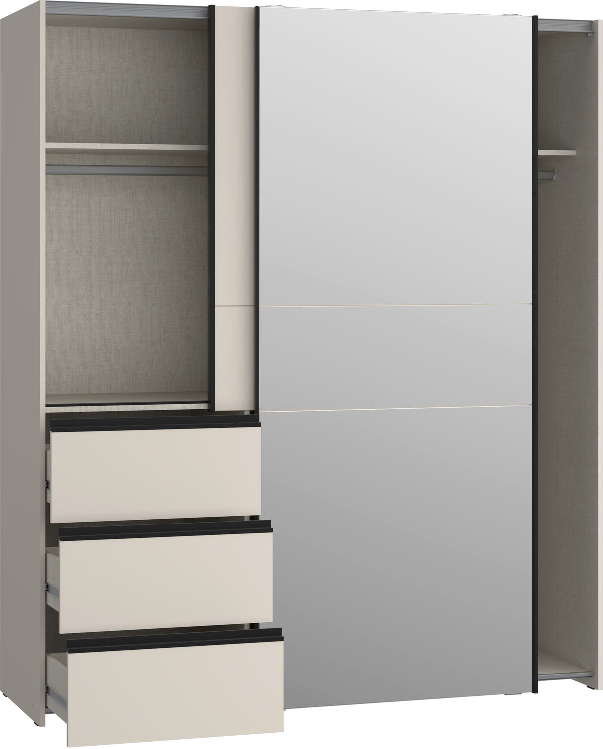 Armoire - 2 portes coulissantes 3 tiroirs - Décor Sable et miroir - L170,3 x P61,2 x H200,5 cm - WINN 2